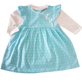 Baby Girl Long Sleeve Dress – Frill Shoulder with Bodysuit – Blue